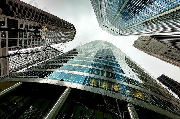 向上视图芝加哥摩天大楼高办公室建筑展示建筑风格伊利诺斯州美国