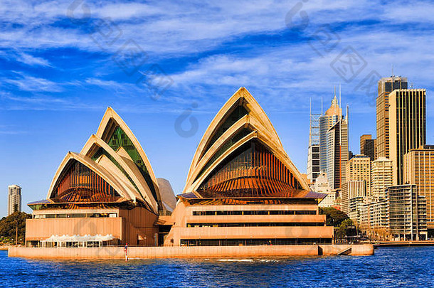 悉尼澳大利亚6月外观现代当代艺术歌剧房子悉尼城市港口海滨明亮的阳光明媚的一天高