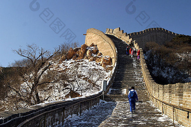 中国北京旅行之旅空气polusion资本城市沙尘暴中国人废墟古董古老的历史学家伟大的墙冬天