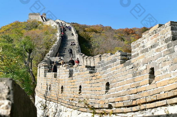 伟大的墙中国陡峭的步骤曲线部分Mutianyu中国