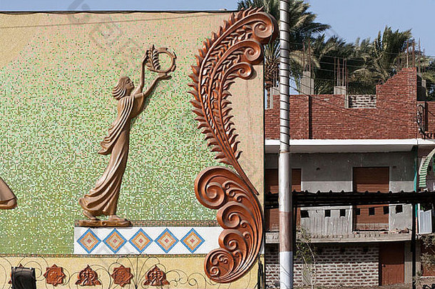 精心制作的墙细节混凝土卷轴莫西亚克设计建筑埃及城市非洲