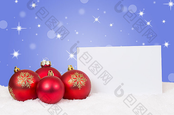 红色的圣诞节球卡列表祝愿Copyspace