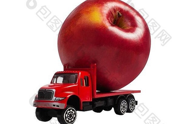 孤立的照片玩具卡车苹果货物白色背景角视图