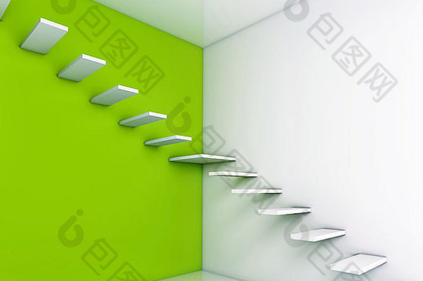 楼梯概念绿色背景插图