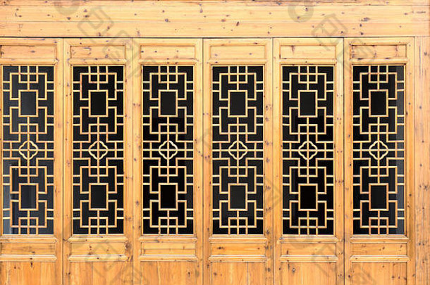 特写镜头中国人木框架通过装饰模式阳光视图内部建筑