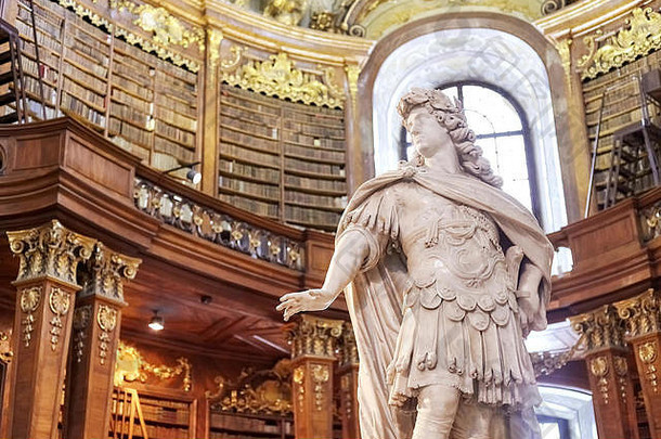 维也纳奥地利8月雕塑状态大厅普伦克萨尔心奥地利国家图书馆