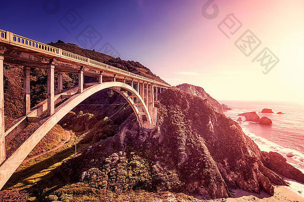 古董健美的图片bixby溪桥日落太平洋海岸高速公路加州美国