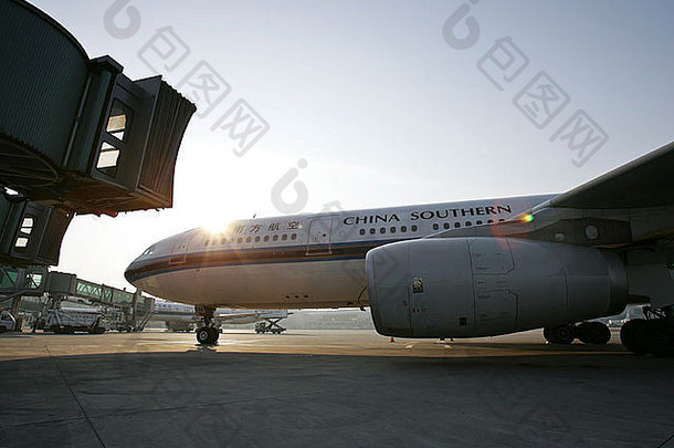 中国南部航空公司乘客飞机准备广州中国