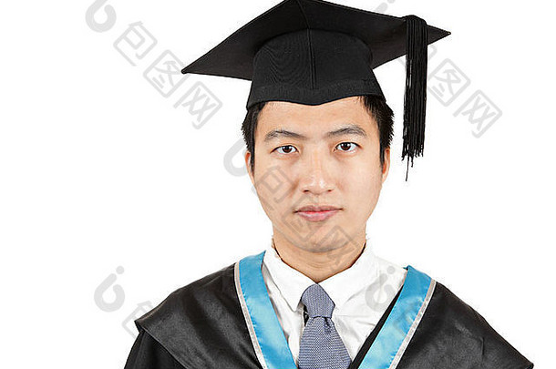 年轻的亚洲男人。毕业