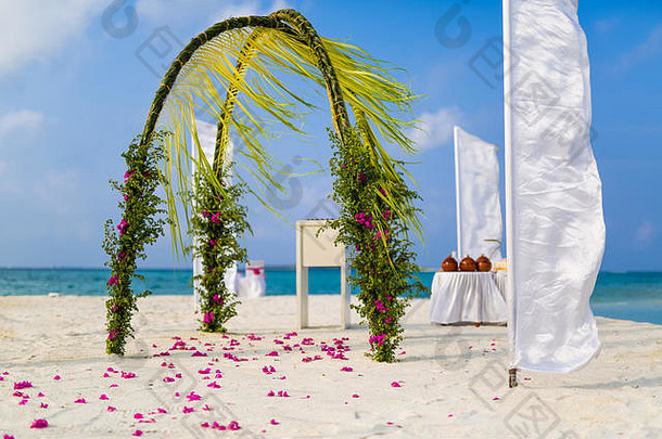 令人惊异的海滩婚礼聚会地点古董风格美丽的婚礼拱海滩