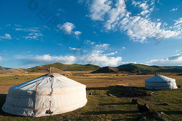 传统的霜帐篷鄂尔浑河谷中央蒙古