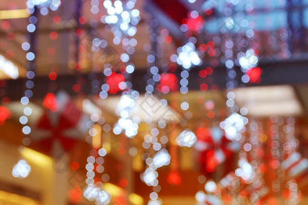 模糊室内散景购物购物中心包厢里基斯装饰闪亮的花环背景假期圣诞节一年