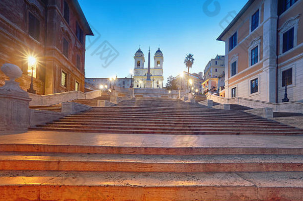 不朽的楼梯西班牙语步骤三位一体的蒙蒂教堂晚上视图广场西班牙罗马意大利