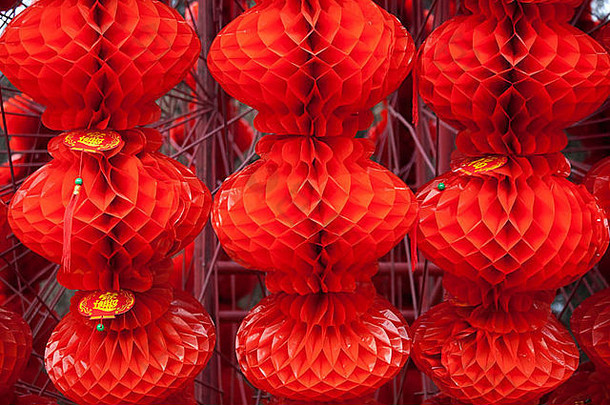 幸运的红色的灯笼中国人月球一年装饰地坛公园北京中国