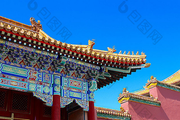 照片古老的中国人屋顶建设发现被禁止的城市