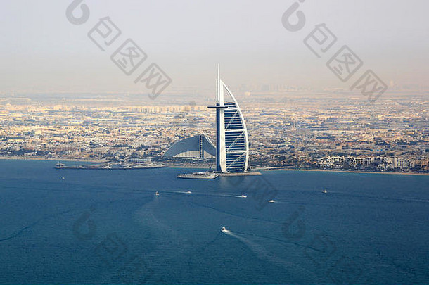 迪拜迪拜塔阿拉伯酒店海空中视图摄影阿联酋