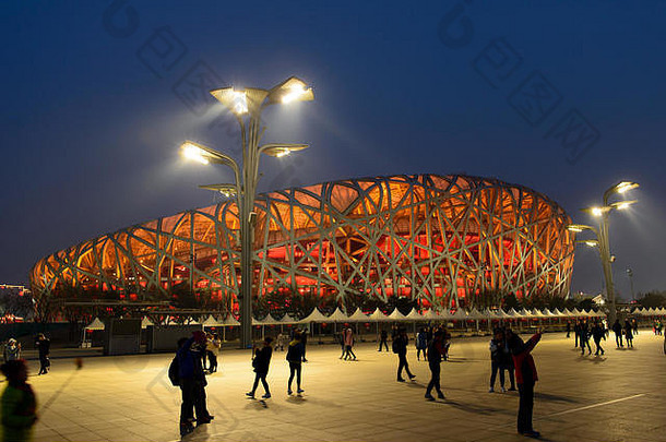 北京中国鸟巢国家体育场晚上