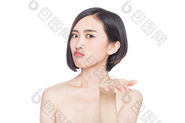 中国人女人面部表达式白色背景
