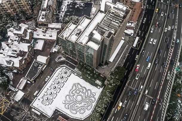 空中视图<strong>上海城市</strong>景观摩天大楼降雪