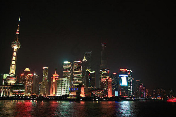 景观晚上上海中国塔珍珠东方航空