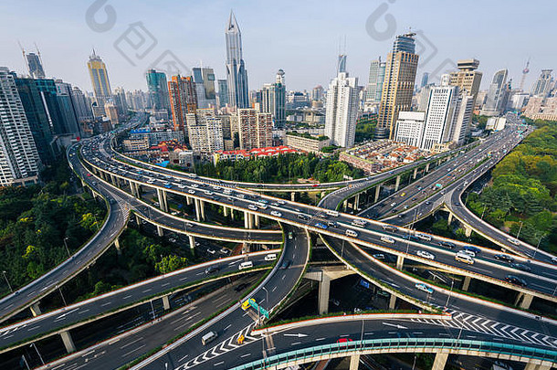 空中视图高速公路天桥<strong>上海</strong>中国