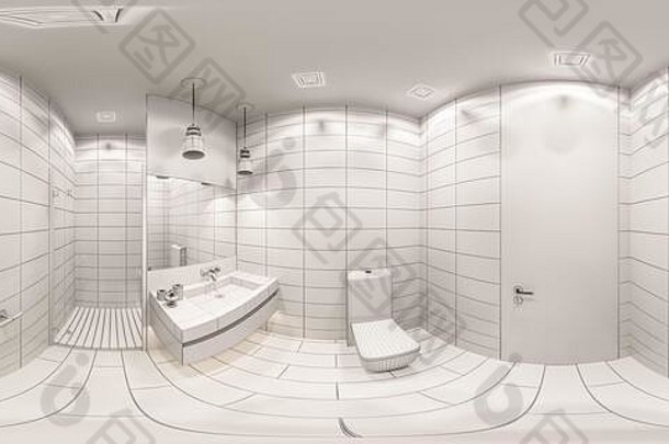 渲染球形无缝的全景室内浴室淋浴