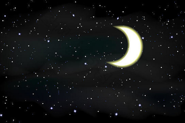 发光的月亮晚上布满星星的天空