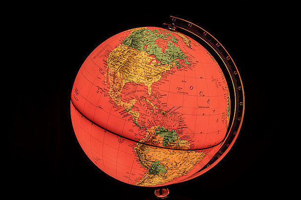 红色的光世界全球照亮特写镜头北中央美国