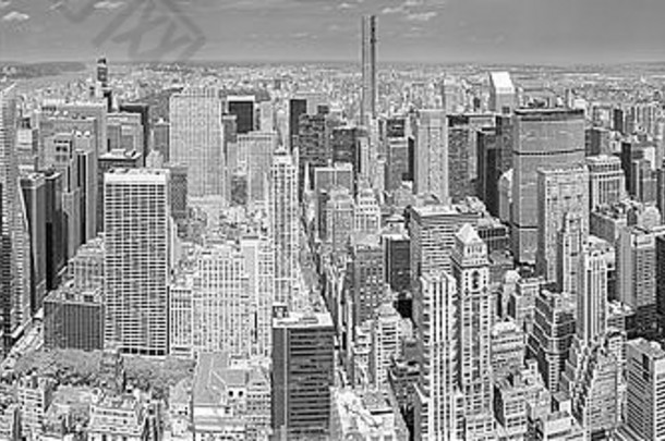 黑色的白色空中视图曼哈顿纽约城市美国