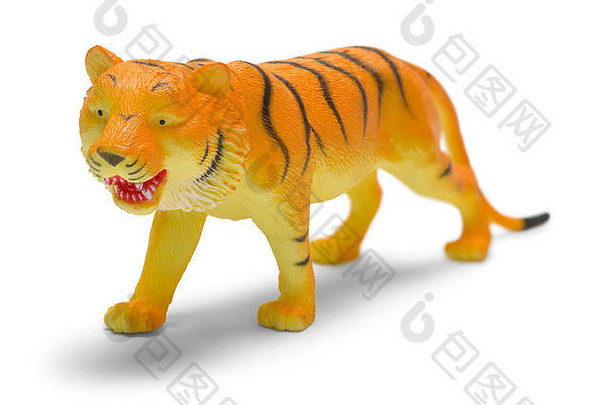 塑料老虎玩具孤立的白色背景