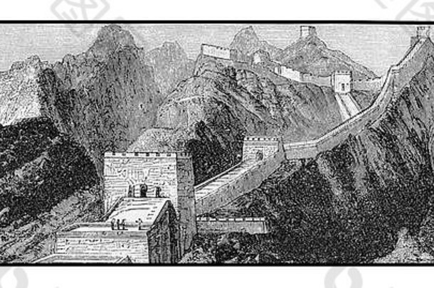 古董雕刻伟大的墙中国华丽的防御工事使石头砖建历史北部边界中国保护帝国游牧民族的入侵