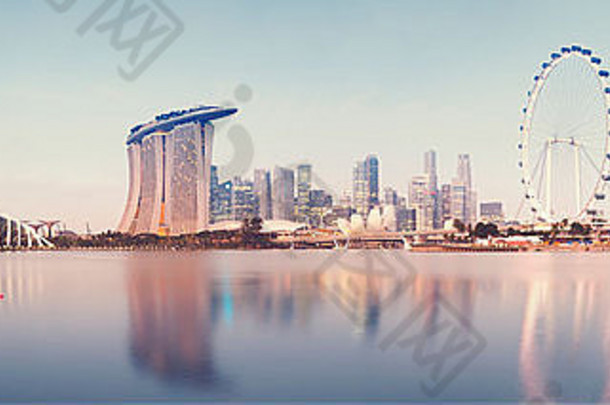 全景图像新加坡天际线日出缝合图片全景