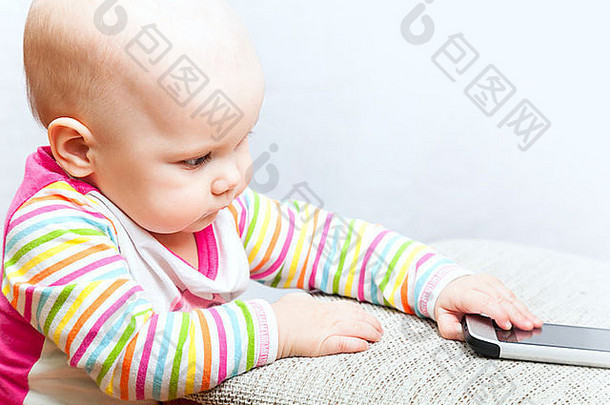 婴儿休闲色彩斑斓的条纹服装移动电话
