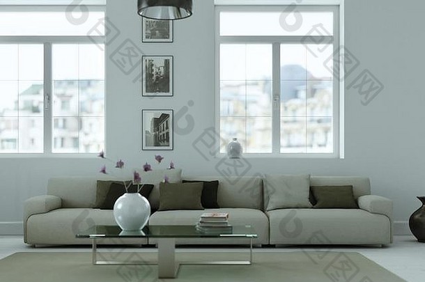 现代斯堪的纳维亚室内设计生活房间白色风格