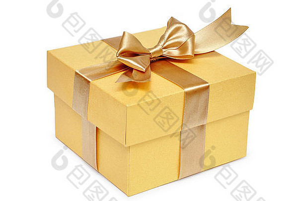 金礼物盒子金丝带白色背景