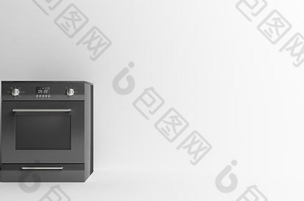厨房烤箱电炉子首页设备黑色的颜色白色背景复制空间插图