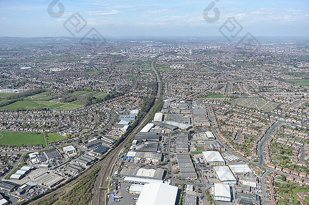 空中视图特韦尔开车工业房地产莱斯特城市中心可见距离