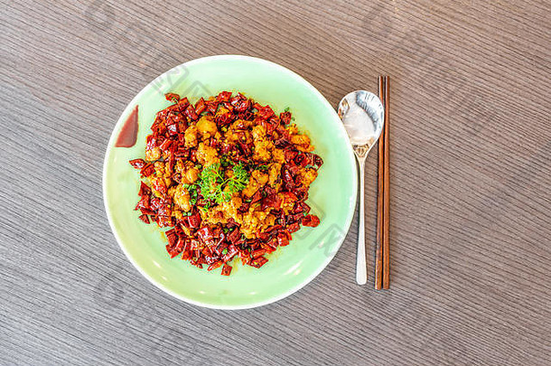 四川四川炸鸡辣的红色的热辣椒亚洲中国中国人食物厨房成都重庆烹饪