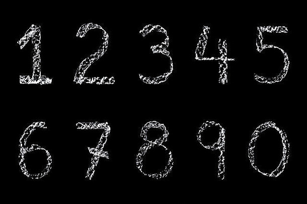 手写的数字写黑板上白色粉笔清洗编辑黑色的背景