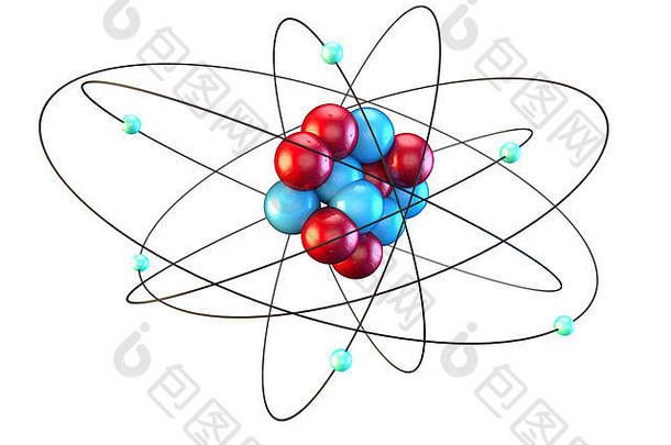显示六个电子围绕六个质子和六个中子运行的