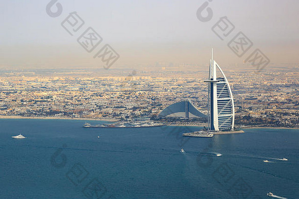 迪拜塔阿拉伯酒店迪拜海滩海空中视图摄影阿联酋