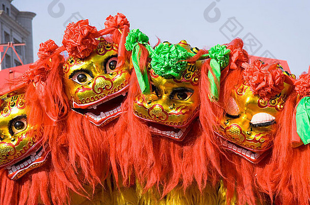 传统的中国人狮子跳舞庆祝活动中国人一年