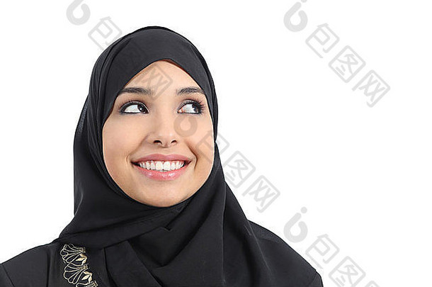 美丽的阿拉伯女人脸广告孤立的白色背景