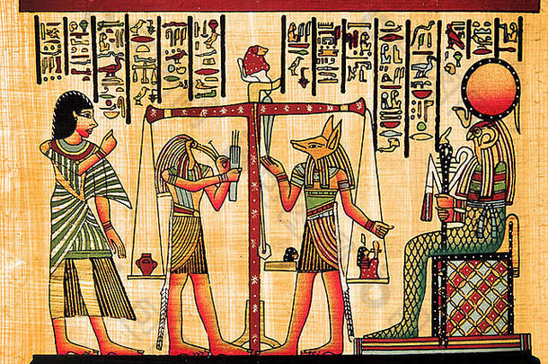 古董埃及纸莎草纸象形文字