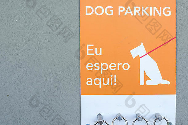 可爱的狗停车标志等待超市