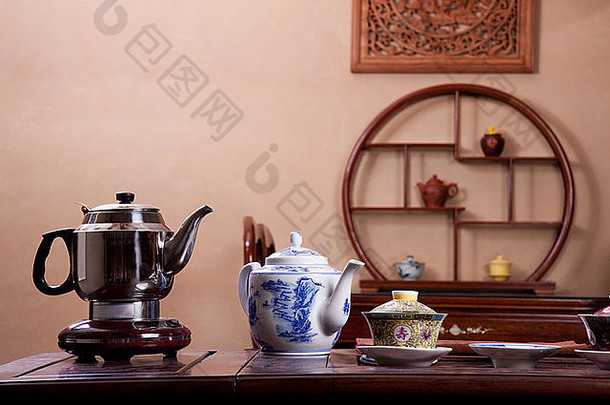 茶壶茶杯传统的中国人茶房子