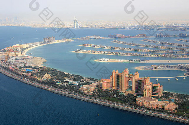 迪拜棕榈岛亚特兰提斯酒店迪拜塔阿拉伯空中视图摄影阿联酋