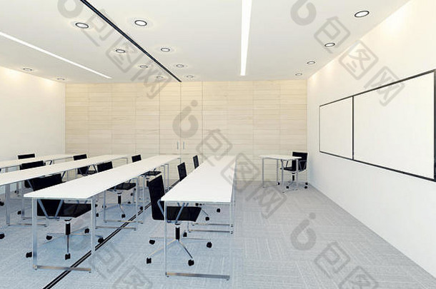 现代室内业务会议房间空白监控屏幕演讲呈现