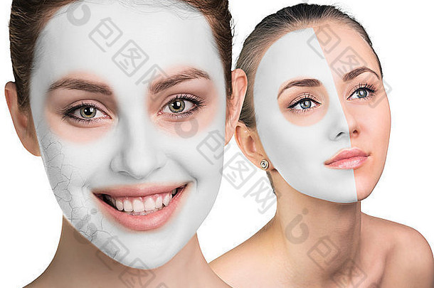 年轻的女人粘土脸面具