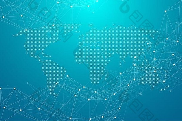 摘要数字网络连接结构蓝色的背景人工情报工程技术概念全球网络大数据
